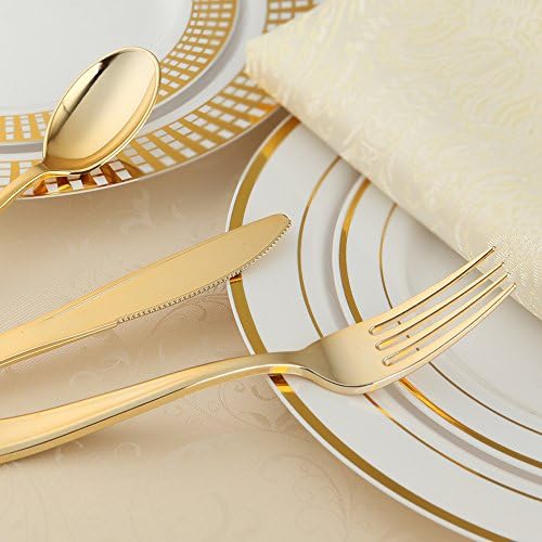 WDF 120 Pieces Gold Plastic Cutlery Set