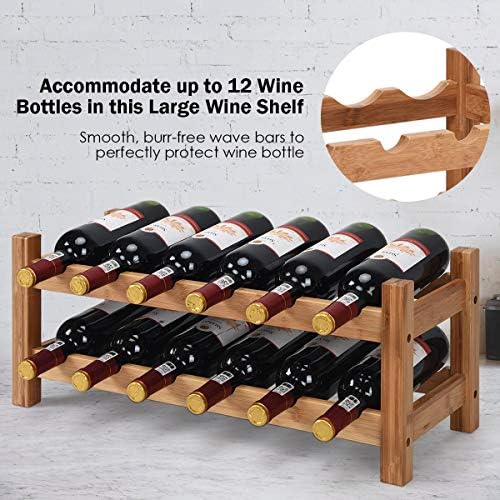 LDAILY 12-Bottle Bamboo Wine Rack 2-Tier Freestanding