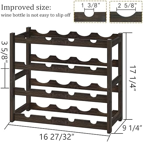 BAMEOS 4 Tier Bamboo Wine Rack Freestanding