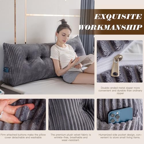 Activance Large Triangular Headboard Pillow with Removable Cover Grey