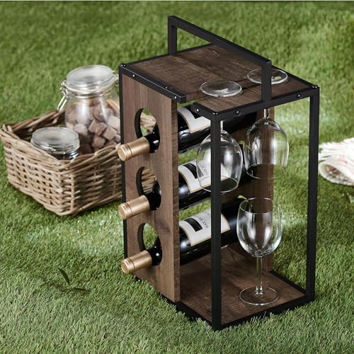 Furniture of America Harvan 3-Bottle Wine Rack in Reclaimed Oak