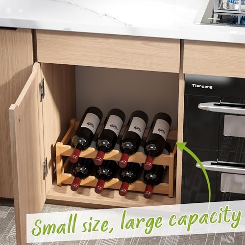 BMOSU Bamboo Wine Rack 2 Tiers Storage Cabinet