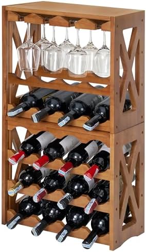 YCICI Wine Rack for 28 Bottles 12 Glasses