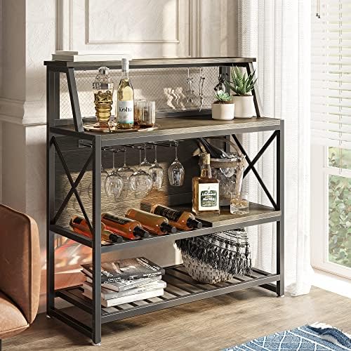 Bestier Freestanding Wine Rack Coffee Bar Table with Storage Gray