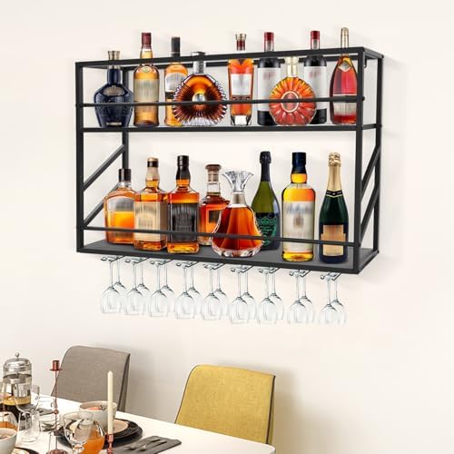 TFCFL Wall Mount Wine Rack 2-Tier Metal Storage