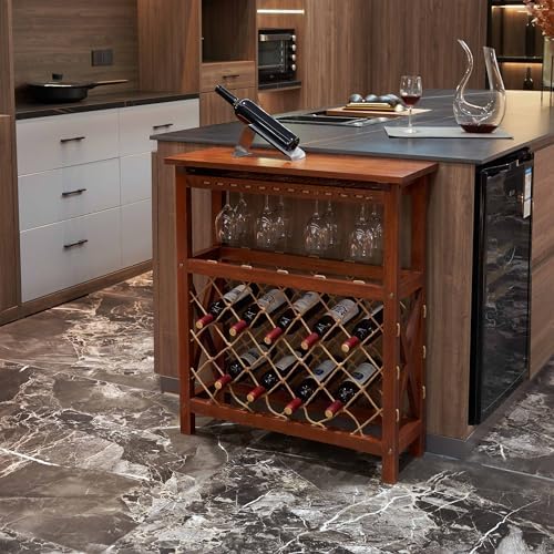 Rpuzonier Freestanding Wine Rack with Glass Holder