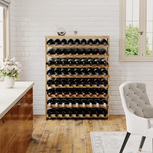 Solid Wood Wine Rack 8 Tier 72 Bottles Freestanding