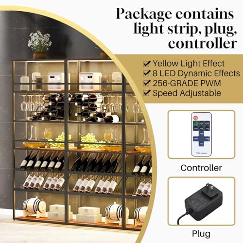 High Bar Wine Rack with LED Light 7-Layer Storage