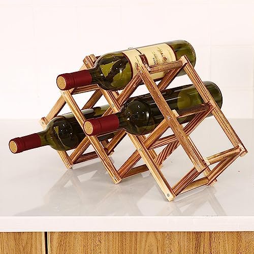 OWKAY Foldable Wooden Wine Rack 10 Bottles