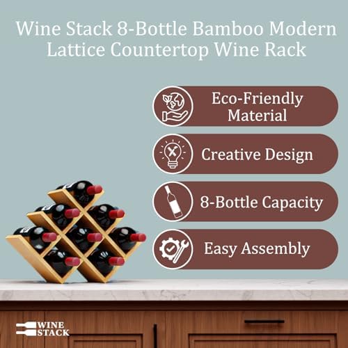 Wine Stack 8 Bottle Bamboo Wine Rack - Modern Lattice Design