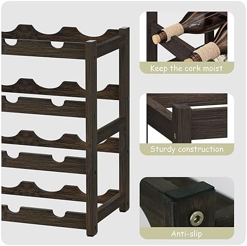 BAMEOS 4 Tier Bamboo Wine Rack Freestanding