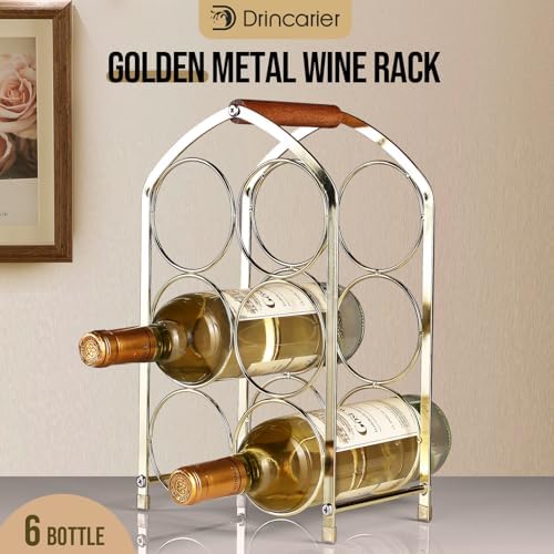 Drincarier 6 Bottle Countertop Wine Rack - Gold Metal 3 Tier Storage Stand