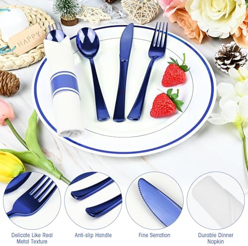 60 Pack Blue Pre-Rolled Plastic Cutlery Set