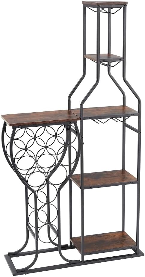 5 Tier Freestanding Wine Rack With Hanging Glass Holder