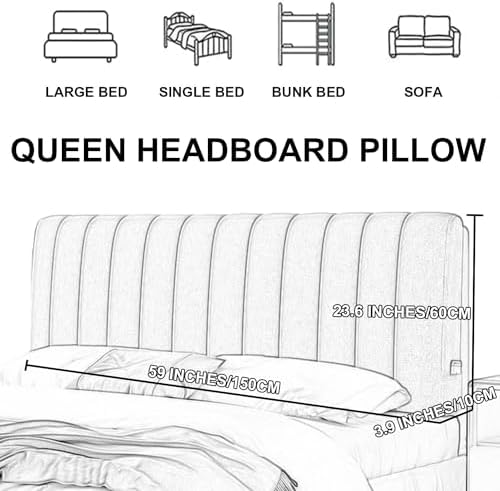 ZZYK Rectangle Upholstered Headboard Pillow for Bed