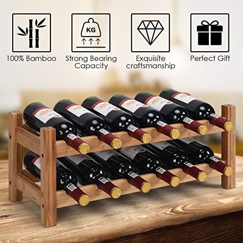 LDAILY 12-Bottle Bamboo Wine Rack 2-Tier Freestanding