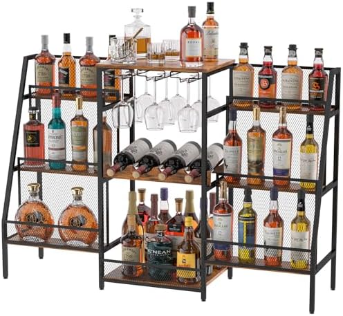 Hayexiha 6-Tier Bar Cabinet with Glass Holder and Wine Table 1