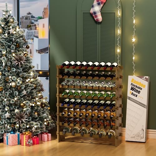 Bamboo 8-Tier Freestanding Wine Rack with Deer Stopper