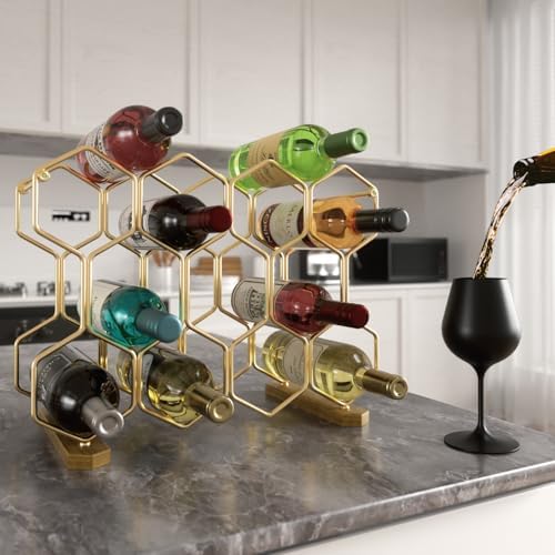 Buruis 14-Bottle Tabletop Wine Rack with Gold Base