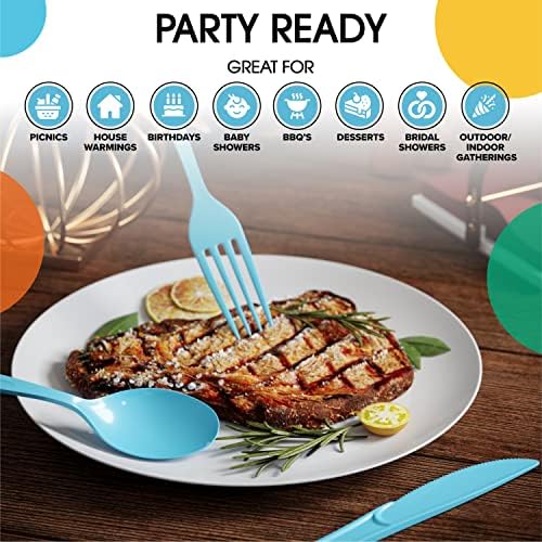 Light Blue Plastic Forks 100 Pcs Disposable Cutlery Set