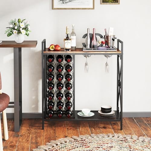 LOKO 21-Bottle Wine Rack with Glass Holder and Metal Frame