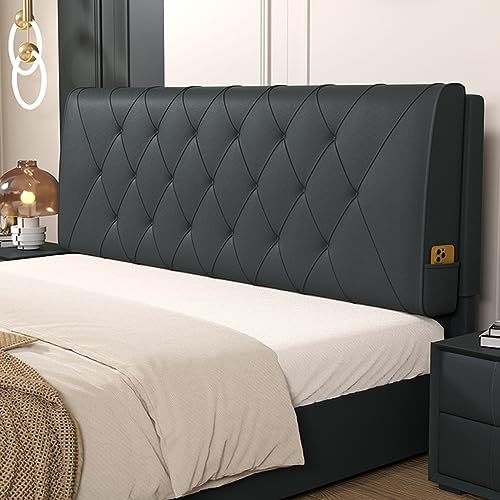 Faux Leather Headboard Cushion Black with Straps 79 Inch