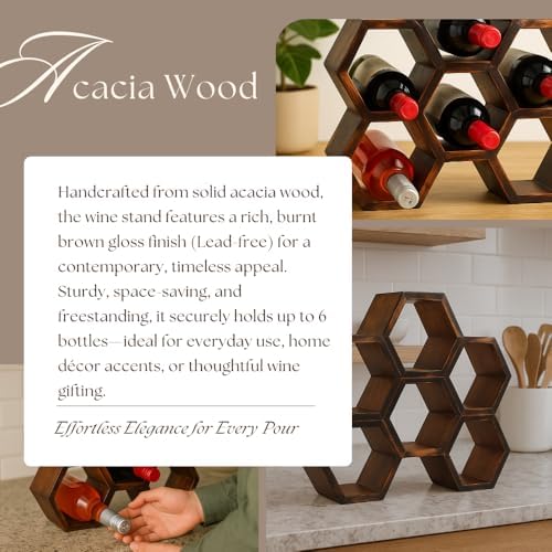 Handcrafted Acacia Wood Wine Rack with Honeycomb Design 1