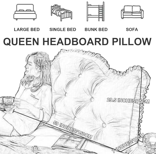 ZZYK Headboard Pillow Full Bed Support Cushion with Backrest Gray Queen59inches