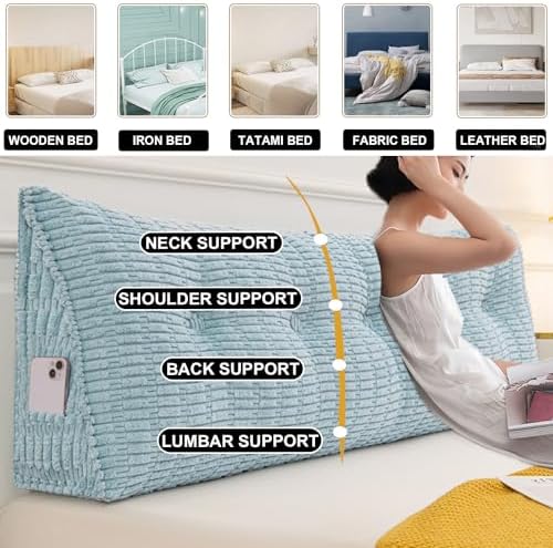 Wedge Reading Support Pillow with Removable Cover Blue 79 Inch