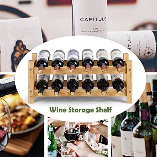 HYNAWIN 2 Tiers Bamboo Wine Rack Free Standing