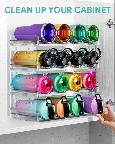 4 Tier Water Bottle Organizer for 16 Bottles Clear Plastic Freestanding