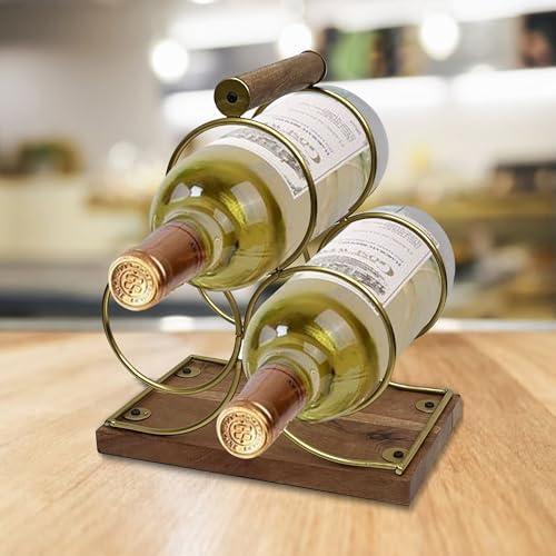 3 Bottles Freestanding Tabletop Wine Holder with Gold Finish