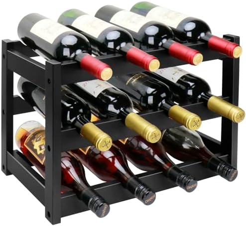 Thalomely 3-Tier Bamboo Wine Rack Black 12 Bottle Storage