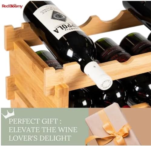 Red Bloomy Bamboo Stackable Wine Rack 72 Bottle