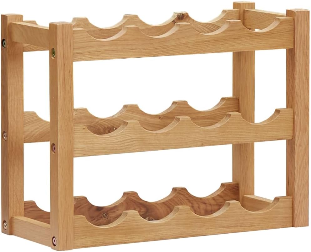 vidaXL Solid Oak Wood Wine Rack for 12 Bottles 1