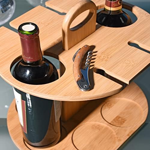 Tirrinia Bamboo Wine Rack 2 Bottles 4 Glasses