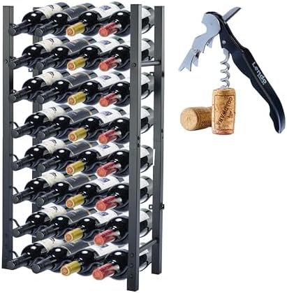 Dntum Wine Rack with Corkscrew - Black Steel 32 Bottles 1