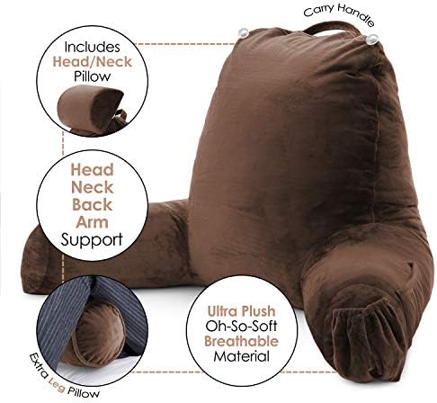 Clara Clark Reading Pillow - Large Brown 31 Inch Memory Foam Bed Rest