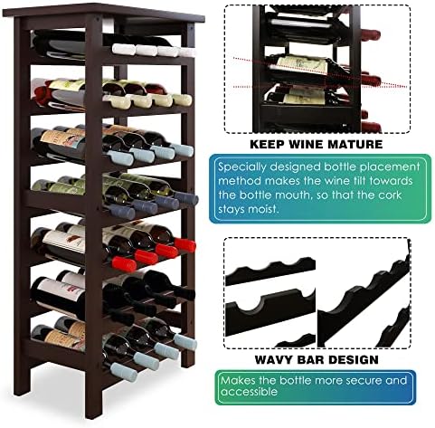 SMIBUY Bamboo Wine Rack 28 Bottles 7-Tier