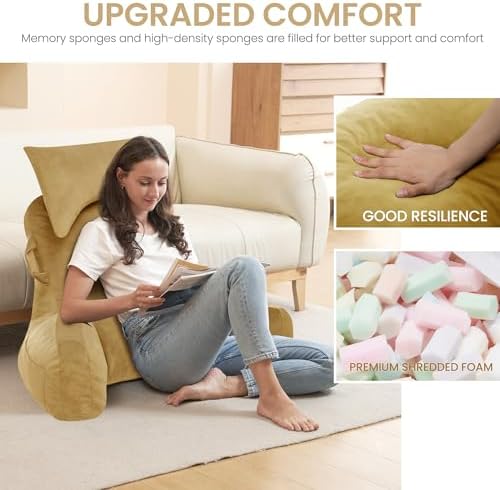 Unisakey Portable Reading Pillow with Headrest and Pockets