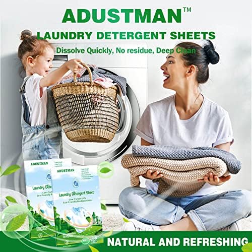 ADUSTMAN Liquidless Laundry Detergent Sheets 62 Loads Eco Friendly Hypoallergenic