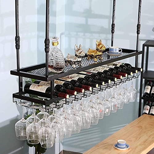 Adjustable Wall-Mounted Wine Rack - 60cm Black Glass Holder