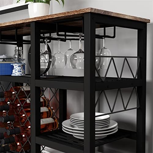 Stylish Freestanding Wine Rack with Glass Shelves and Storage Cabinet