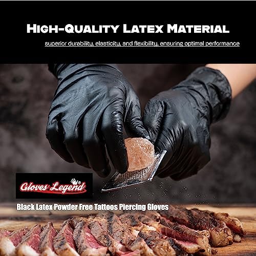 Gloves Legend Black Latex Powder Free Disposable Gloves - Large Size 100Box