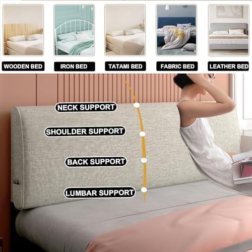 ZZYK Beige Linen Headboard Pillow 59 Queen Size 1