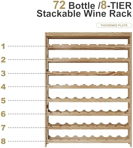 Real Wood 8-Tier Wine Rack for Home and Kitchen