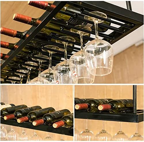 Black Wall-Mounted Wine Rack with Glass Holder Adjustable