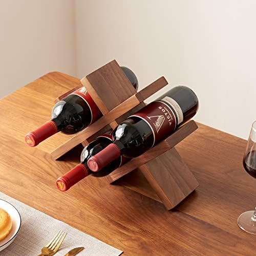 TREOAKWIS Solid Wood Wine Rack Organizer 4 Bottles