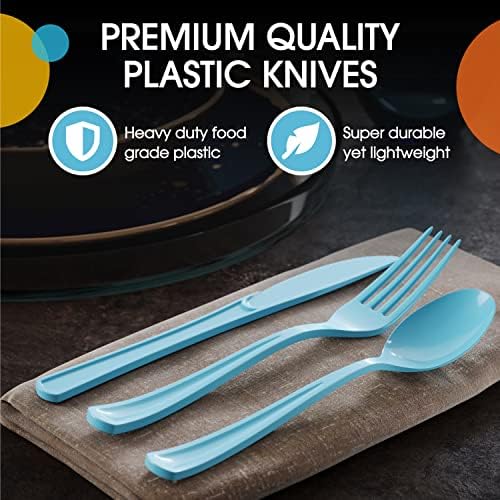 Light Blue Plastic Forks 100 Pcs Disposable Cutlery Set