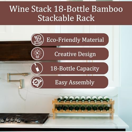 18 Bottle Bamboo Stackable Wine Rack No Tools